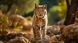 Iberian lynx rare animal. Adult Iberian lynx in nature. Photo Ai generated