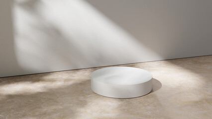 Poster - Abstract platform stage for beauty and cosmetic products products on marble rock floor and soft sunlight and shadows