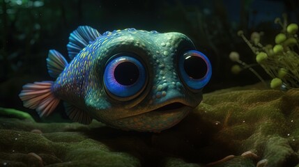 Wall Mural - Cartoon fish. Cartoon fish character. Generative AI