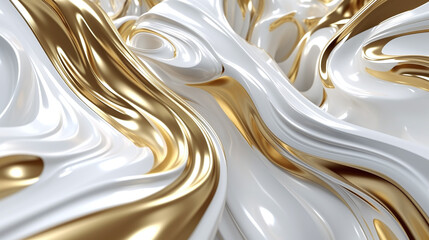 Wall Mural - Gold paint flow in white liquid, abstract 3D background or golden color wallpaper AI generative