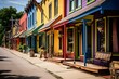 canvas print picture - Eine Reihe farbenfroher Häuser am Straßenrand. 