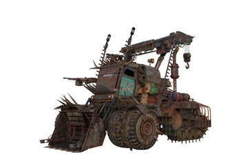 Poster - Fantasy post apocalypse wasteland vehicle with machine gun. Isolated 3D illustration.