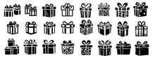 Gift Box For The Holiday, Black Silhouette On A Transparent Background, Vector Set