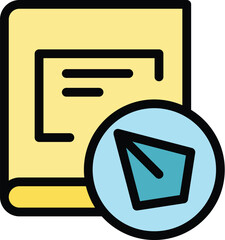 Sticker - Click digital book icon outline vector. Study library. Online read color flat