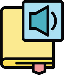 Poster - Sound digital book icon outline vector. School media. Ebook college color flat