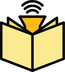 Sticker - Play audio book icon outline vector. Digital book. School media color flat
