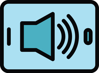 Poster - Audio book icon outline vector. Online study. Mobile media color flat