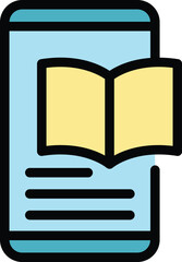 Poster - Online library book icon outline vector. People education. Digital study color flat