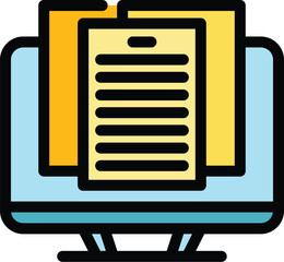 Poster - Monitor digital book icon outline vector. Online study. Mobile media color flat