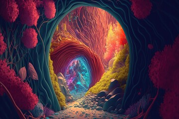 Wall Mural - Surreal landscape. Fantasy landscape. Entrance to wonderland. Generative AI