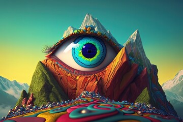 Wall Mural - Surreal face with eye. Generative AI