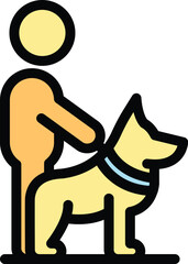 Poster - Kid pet walk icon outline vector. Summer park. Person animal color flat