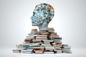 Wall Mural - Abstract representation of a man's head surrounded by books, symbolizing the power of education and knowledge.