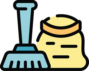 Poster - Trash bag icon outline vector. Waste bin. Garbage can color flat