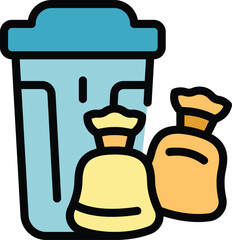 Poster - Plastic trash bag icon outline vector. Garbage bin. Rubbish can color flat