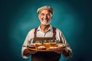 Oktoberfest Senior man holding beer, Generative AI