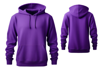 Wall Mural - Purple hoodie template. Classic sweatshirt with clipping path, branding design mockup isolated on white transparent png background, cutout. Back and front view.