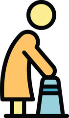 Poster - Senior woman walker icon outline vector. Home person. Person old color flat