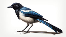 Magpie Sitting On A White Background Close-up. Generative Ai. 