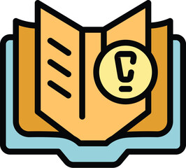 Poster - Open reading book icon outline vector. School library. Study university color flat