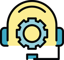 Poster - Man call support icon outline vector. Hotline operator. Chat customer color flat