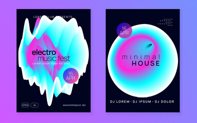 Music Party. House And Exhibition Layout. Cool Sound Fest. Indie Art For Cover. Geometric Background For Magazine Concept. Purple And Turquoise Music Party