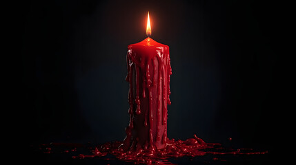 red candle on background. burning candle. home decoration. gothic style