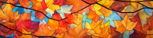 Abstract Autumn Leaves Stained Glass Texture Banner For Websites And Ads - Generative AI
