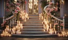 Floral Staircase Illuminated With Candles
