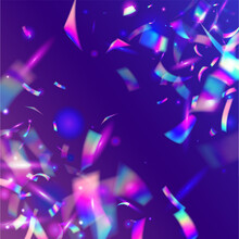 Neon Glare. Luxury Foil. Bokeh Glitter. Flying Art. Disco Design. Blue Metal Tinsel. Glitch Sparkles. Party Christmas Template. Violet Neon Glare