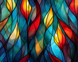 Abstract Colorful Stained Glass Flame Shapes Background - Generative AI