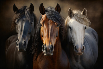 The picture of horses standing in front of each other is beautiful.