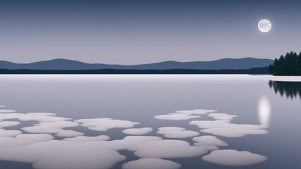 Wall Mural - A Full Moon Is Shining Over A Lake