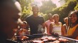 © SayLi - a photo of a black african american family and friends having a picnic barbeque grill in the garden. having fun eating and enjoying time. sunny day in the summer. for an ad. Generative AI
