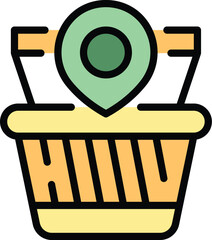Poster - Store locator icon outline vector. Shop map. Pin point color flat