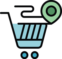 Poster - Store shop cart icon outline vector. Pin point. Online market color flat