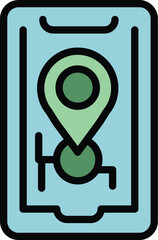 Poster - Smartphone store location icon outline vector. Shop pin. Supermarket gps color flat