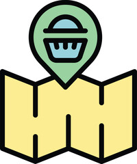 Poster - Paper map store icon outline vector. Shop point. Mall buy color flat