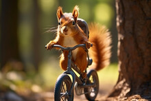 Portrait Of A Squirrel Riding A Bicycle