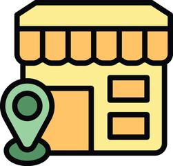 Poster - Street shop location icon outline vector. Store map. Pin point color flat
