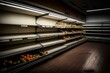 Scarce supplies, empty shelves, limited fresh produce denote economic distribution difficulties. Generative AI