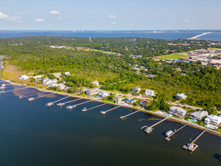 Wall Mural - Aerial photo luxury waterfront homes with dock Gulf Breeze Florida USA