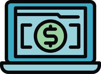 Poster - Laptop banking icon outline vector. Bank app. Send transfer color flat