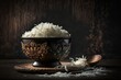 Basmati rice on black wooden background. Generative AI