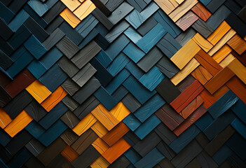 triangle wallpaper vintage blue yellow orange and brown, in the style of digital art techniques, geometric shapes