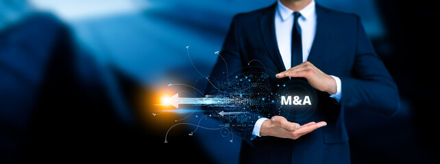 M and A. Mergers and Acquisitions.Types, Structures, Valuations. Digital type business concept