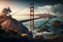 Iconic Bridge Connecting San Francisco And Marin County. Generative AI