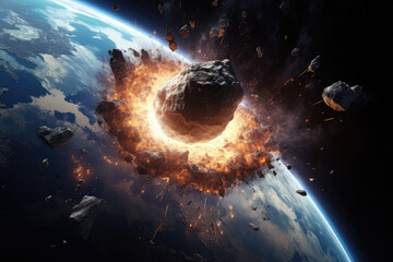 Wall Mural - View from Space to the Planet Into which a Huge Meteorite Crashes