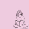 girl sitting and reading book on ground vector, eps, jpg, editable.