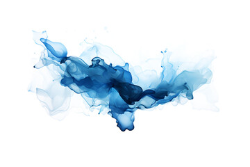 blue smoke watercolor abstract blue liquid Acrylic colors and ink in water, isolated on white and transparent background, ai generate